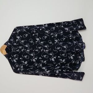 Kal Reiman Women's Black White Floral Blouse size 8
